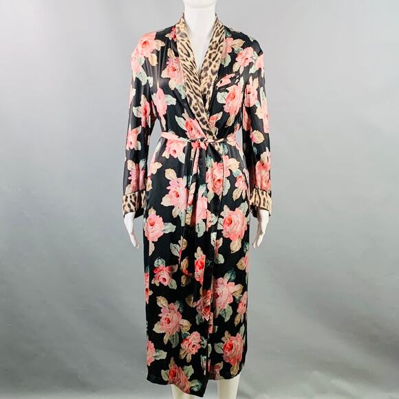 R13 Size XS Black Multi Color Silk Floral Shawl Collar Smoking Robe - Picture 1 of 10